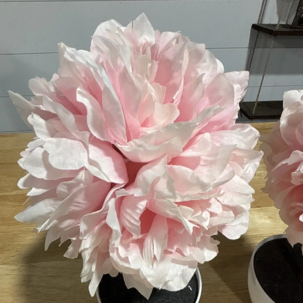 Set of 2 Pink & White Artificial Potted Tree Topiary Flowers w/ White Pots